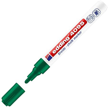edding 4095 Kreidemarker - grün - 10 Kreidestifte - Rundspitze 2-3 mm - Kreidestift für Tafel abwischbar - zum Beschriften von Fenster, Glas, Spiegel - Tafelstift mit deckenden Farben