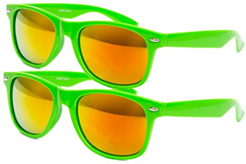 Ciffre 2 er Set EL-Sunprotect® Sonnenbrille Nerdbrille Brille Nerd Feuer Verspiegelt Grün