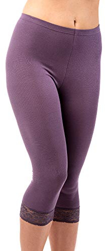 HERMKO 5722 Damen Capri-Leggings mit Spitze, Farbe:Pflaume, Größe:32/34 (XS)