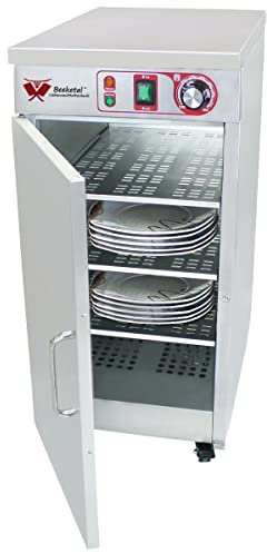 Beeketal 'BTW-60' Profi Gastro Edelstahl Tellerwärmer elektrisch mit 3 Einlegeböden, Temperatur stufenlos ca. 30-85 °C einstellbar, mobiler Wärmeschrank 1-türig auf Rollen mit Feststellbremse