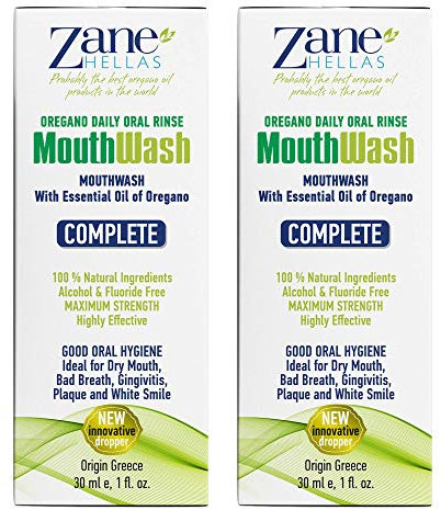 Zane Hellas Oregano täglichen Mundspüllösung. Ideal bei Gingivitis, Plaque, trockenem Mund und Mundgeruch.100% Kräuterlösung. 2 Fl. Oz.–60 ml. Freie von Alkohol – Fluorid.