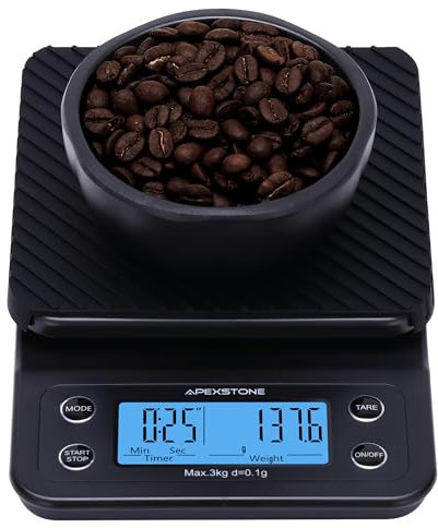Apexstone Piccola bilancia da caffè con timer, per caffè espresso (batterie incluse)
