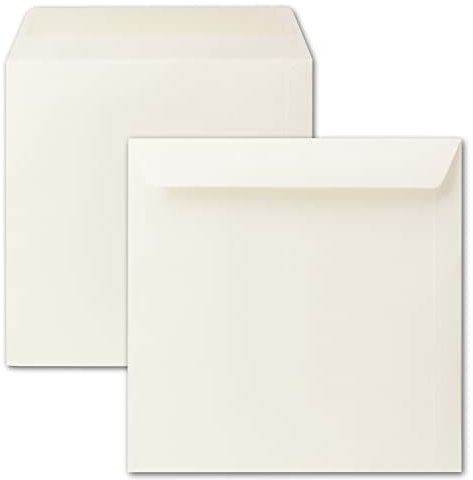 25x quadratische Briefumschläge 24 x 24 cm, Creme (Cremeweiß), Nassklebung, dickes Papier 120 g/m² - Umschläge für quadratische Karten
