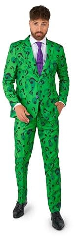 Suitmeister Abito per Halloween da Uomo con Stampe Eleganti e inquietanti – Set Completo: Include Giacca, Pantaloni e Cravatta Lavoro, L'Enigmista, M