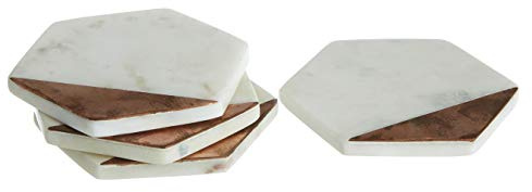 Premier Housewares Marble Coasters, Copper Inlay, White, Set of 4