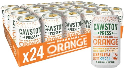 Cawston Press Fizzy Drink Blended with Sparkling Water and Squeezed Seville Oranges (330ml x 24 cans) Gluten Free - Vegan - No Added Sugar