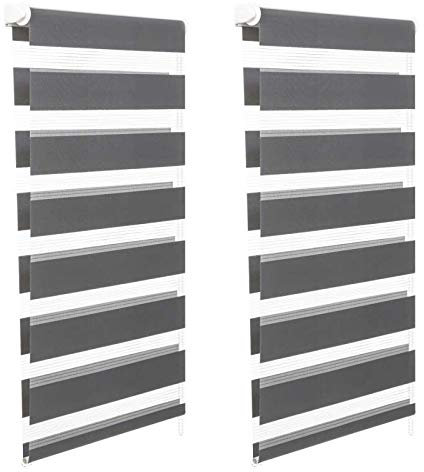 IDMarket - Lot de 2 Stores enrouleurs zébrés Jour Nuit l.55 x H. Max 170 CM Gris