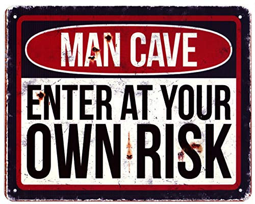 Blechschild Man Cave Zutritt auf Eigene Gefahr 20 x 25 cm Deko Schild mit Aufdruck Aufschrift