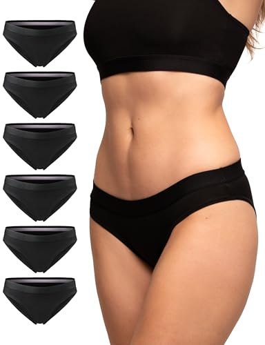 DANISH ENDURANCE Damen Slip aus Bio-Baumwolle, 6 Pack, Schwarz, Unterhose Bikini-Schnitt (Schwarz, X-Small)