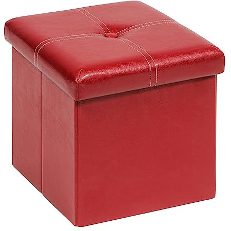 Bonlife Sitzhocker mit Stauraum, klappbare Hocker Klein, Für Schlafzimmer, Wohnzimmer, Flur, 30x30x30cm, Rot