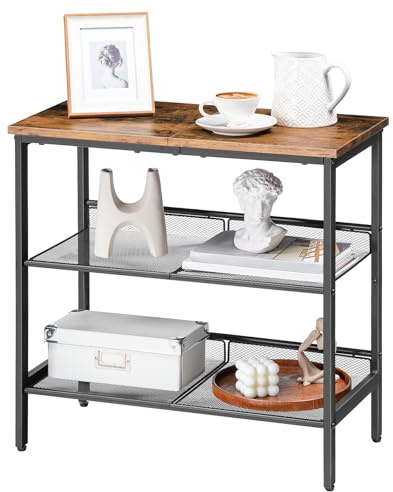 HOOBRO End Table, 3-Tier Narrow Side Table, Nightstand with 2 Flat or Slant Adjustable Shelves for Small Spaces, Hallway, Living Room, Bedroom, Sturdy, Easy Assembly, Rustic Brown and Black BF23BZ01G1