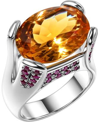 TIBETAN SILVER GROß ECHTER CITRIN UND ROTER RUBIN EDELSTEIN, AUTHENTISCH 925 STERLING SILBER MODE RINGE FÜR DAMEN, FEINER DESIGNER HOCHZEITS VERLOBUNGSFEIER SCHMUCK, HANDGEFERTIGT VON HANDWERKERN