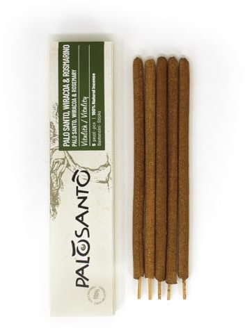 PALOSANTO - Bastoncini di Incenso Naturale Palo Santo con Rosmarino e Wiracoa - Incenso Bastoncini Realizzati a Mano in Perù - Aroma Intenso e Fresco per Purificazioni Intense - 6 Stick