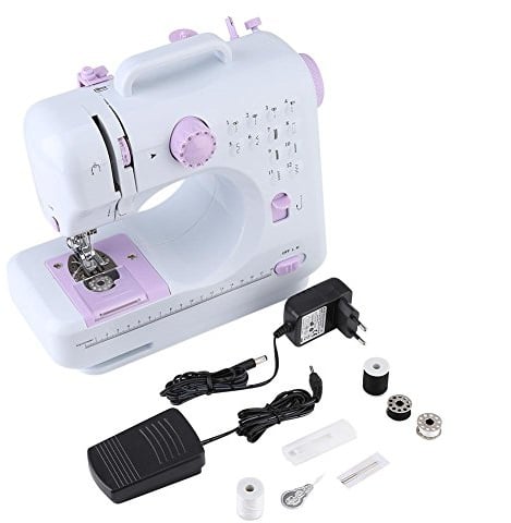 Tragbare Nähmaschine, 12 eingebaute Stiche Mini-Nähmaschine für Anfänger mit Rückwärtsnähen, Verlängerungstisch, Zubehörsatz
