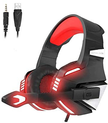 SMSOM Beexcellent Gaming Headset con micrófono de cancelación de Ruido, PS4 Xbox One Auriculares 3D Juego de Sonido, Almohadillas for PC, Mac, portátil, móvil (Color : Red)