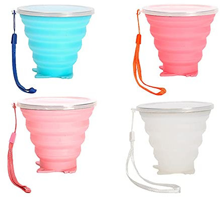4 Stück Faltbare Tasse Silikon Reisebecher Multifunktion Versenkbare Tasse mit Deckel Reisebecher für Outdoor Picknick Reisen Zusammenklappbare, wiederverwendbare Silikon-Kaffeetasse (4PCS)