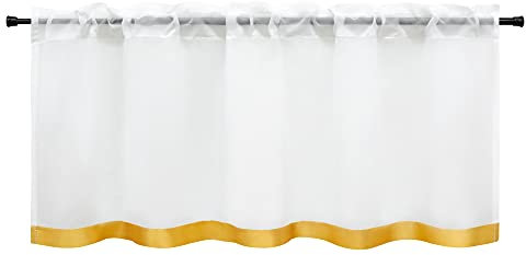 HeichkelL Scheibengardine Voile Bistrogardine mit Satinband Kurzstores Tunnelzug Gardinen Küche Vorhang aufgenähte Satinband als Bordüte Orange BxH 120x60 cm