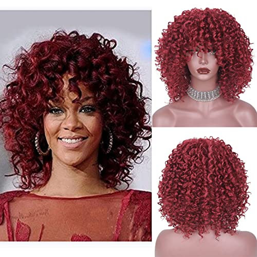 FALAMKA Kurze Rote Perücke Afro Perücke Locken PerrüCke Frauen TäGliche Party Cosplay (Rot)