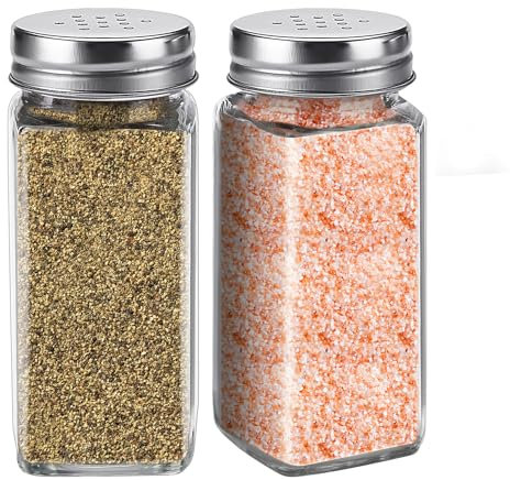 DWTS Farmhouse - Juego de saleros y pimenteros grandes de cristal, salero y pimentero con tapa de acero inoxidable, salero de vidrio transparente, claro para saber cuándo llenar, es la buena opción
