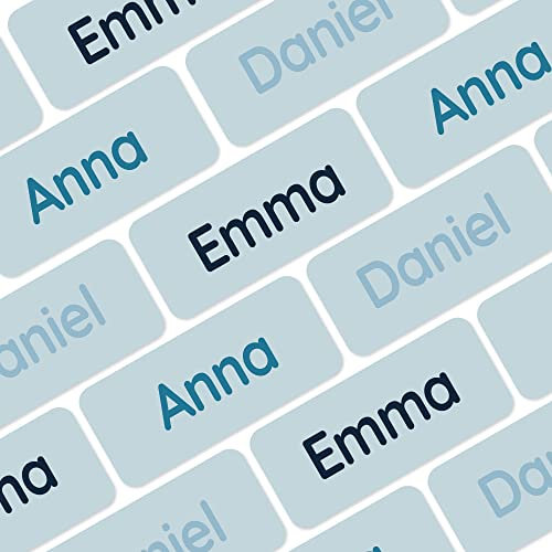 Klebekerlchen® Namensaufkleber Kinder & Erwachsene (120 Stück) – Namensschilder für Kleidung personalisiert – Etiketten selbstklebend für Schule, Kita, Seniorenheim & Beruf - helles Blau