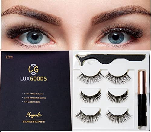 Luxgoods Magnetic Lashes - Wimpernset 3 Paar,1 Flasche Eyeliner + 1 Pinzette - Wiederverwendbare Magnetwimpern -Wimpern-Magnetwimpern