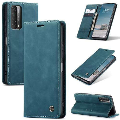 SLWYF Handyhülle für Huawei P Smart 2021/Y7A Hülle Premium Lederhülle Klappbar Flip Case Tasche Magnet Kartenfach Standfunktion Klapphülle Schutzhülle für Huawei P Smart 2021/Y7A, Blaugrün