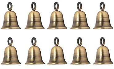 HANDTECHINDIA 7.6 cm Höhe indische Messingglocken für Heimtürdekoration, Handwerk, Klingelspiele, Weihnachtsdekoration, Kuh-Haustierglocken, Bastelglocken für Weihnachtsdekorationen, Antik (10)