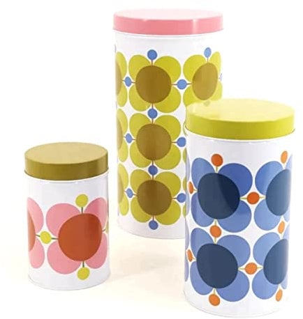 Orla Kiely 3 Piece Tin Cannister Storage Set - Atomic Flower