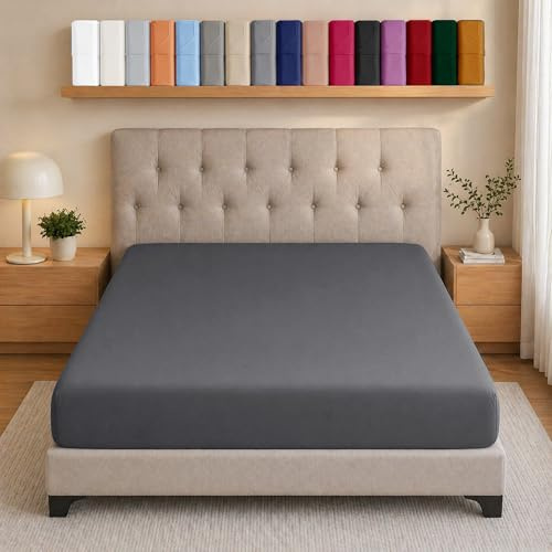 AMEHA Super King Bed Sheet Deep Pocket Up to 25 cm Charcoal Fitted Sheet Soft Brushed Microfiber Elasticated Corners Bottom Sheet Easy Care - Anti Wrinkle & Fade Resistant