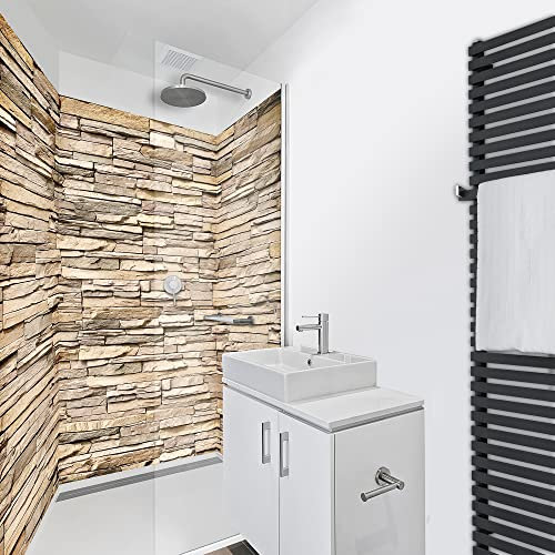 WANDFREUDE individuelle Duschrückwand Aluverbundplatte auf Maß (3 Stück - Steinwand - Seidenmatt) – Dusche Wandverkleidung Duschwandverkleidung Duschrückwände
