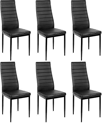 Esszimmerstühle 6er Set, Esszimmer Dtühle Modern, Kunstleder-Bezug, Hohe Rückenlehne, Bequemer Esszimmerstuhl, Kunstleder Stuhl, SGS Geprüft (6, Schwarz)