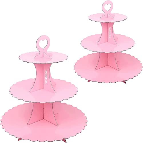 XIXIMENG 2 Pack Cupcake Stand for 24 cupcakes 3-Tier Lace-edged Cake Stand cardboard, Perfect for Wedding, Birthday Party, Baby Shower and Graduation