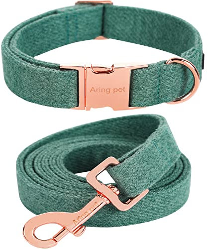 ARING PET Hundehalsband und Leine Set, Baumwolle Grün Mit Metallschnalle für Kleine Mittlere Große Hunde