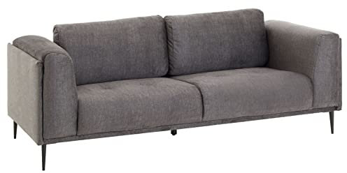 CARO-Möbel Sofa Magna Samt in anthrazit, Dreisitzer gepolstert mit 2 großen Rückenkissen, Couch mit Stoff überzogen, Wohnzimmercouch im skandinavischen schlichten Deisgn