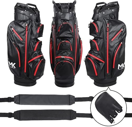 MK GolfBag Tour Pro Trolleybag 14 Fächer Golftasche Rot wasserdicht Bag Golf und 12 Golfbälle gratis Paket (Grün)