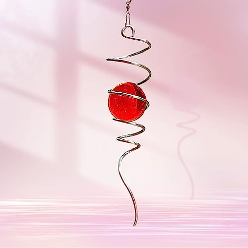 Goollyrusim Gazing Ball Spiralschwanz mit roter Glaskugel, Windspinner-Stabilisator, Spiralwindspinner-Schwanz, hängende Outdoor-Gartendekoration, Hofkunst-Ornament, Weihnachtsdekoration,