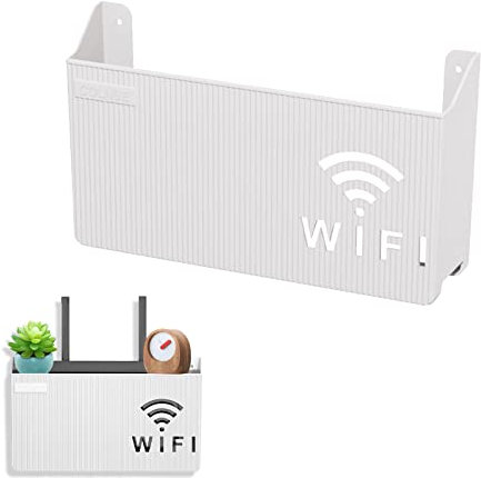 YEJAHY Caja de almacenamiento para enrutador WiFi, montaje en pared, estante de almacenamiento de pared para sala de estar, TV, estante para decoración del hogar (blanco)