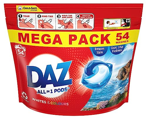 Daz ALL in 1 PODs Washing Capsules Whites & Colours 54 Washes. Cleans, Brightens & Freshens, even at 20 degrees