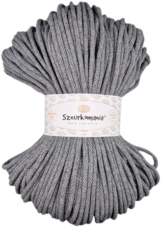 Sznurkomania, Geflochtene Baumwollkordel 5mm 100m, 46 Farben, Häkelkordel, Makramee Kordel, Makramee Garn, Premium Garn, Makramee Seil, (Dunkel Grau)