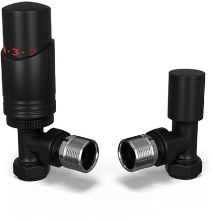UK Radiators Black Radiator Valve 10mm Angled Lockshield Valve in Black and Matt Finish - Classy and Modern Design 1/2 x 10mm Angled Radiator Valve