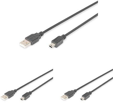 DIGITUS USB 2.0 Anschlusskabel - 3.0 m - USB A (St) zu USB Mini B (5 Pin) (St) - 480 Mbit/s - Verbindungskabel - Schwarz (Packung mit 3)