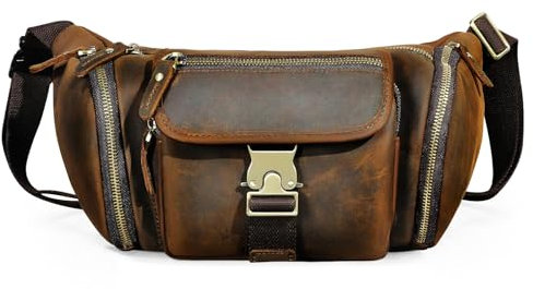 Handadsume Echtleder Wandern Reiten Reisen Fanny Pack Hüfttasche Kleine Telefon Tasche für Männer Frauen 380 (388 Brown)