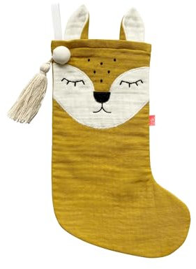 kikadu Nikolausstiefel Rehkitz Senfgelb - Aus 100% GOTS zertifierter Bio-Baumwolle, mit besticktem Rehkitzgesicht, zum Befüllen mit Kleinigkeiten