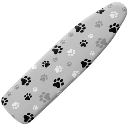 Belidome Grey Black Dog Paws Iron Board Cover for Protecting Ironing Board Size Up to 128 x 39 cm