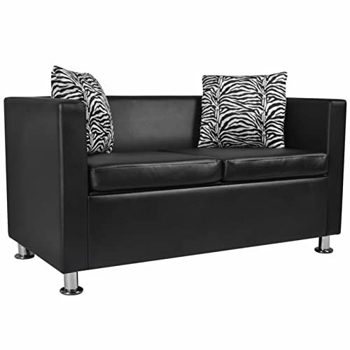 Camerina 2-Sitzer-Sofa Schwarz Kunstleder 120 x 62,5 x 63 cm (L x B x H) Wohnzimmer Sofa 2 Seater Loveseat