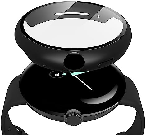 Misxi 2-Stück Harte PC Hülle mit Displayschutz Kompatibel mit Google Pixel Watch 2 (2023) / Pixel Watch 41mm, Hochempfindliche Leichte Anti-Fall Schutzhülle für Pixel Watch, Schwarz
