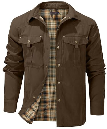 Mr.Stream Herren Karierte Flanellfutter Jacke Übergangsjacke Leicht Stehkragen Feldjacke Cargo Herbstjacke Snap Western Cowboy Jacken 3268 Brown 2XL