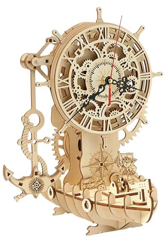 Holzpuzzles, 3D-Puzzle-Kits, Modellbausatz Holzpuzzle, Piraten-Uhr-Puzzle, Holzbausätze, Schreibtischuhrherstellung, Partygeschenke mit Weihnachtsdekorationen für Holzmodelle und Holzbastel-Kits