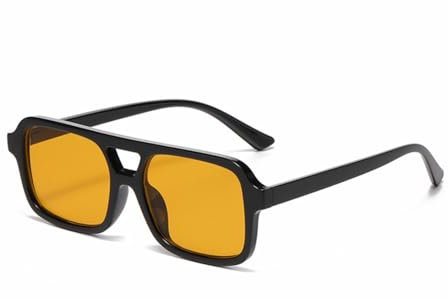 WDZAYXC Stilvolle Rechteckig Sonnenbrille für Damen Herren, UV-Schutz(Schwarz Orange)