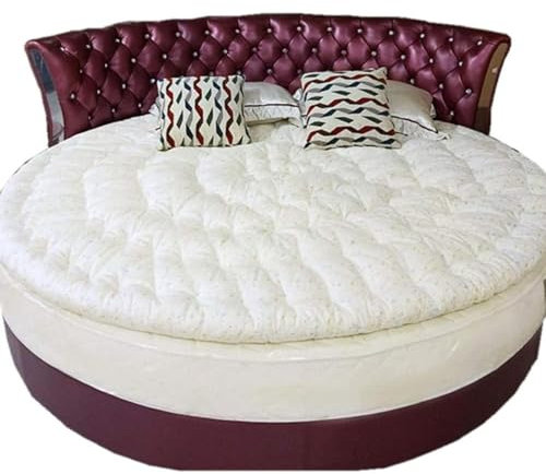 Runde Matratzenauflage -100% Baumwolle, Flauschige Daunenmatratze, Dickes gestepptes Komfort-Matratzenkissen, weicher gesunder Matratzenschoner/Bodenmatte,White-Diameter150cm(59inch)